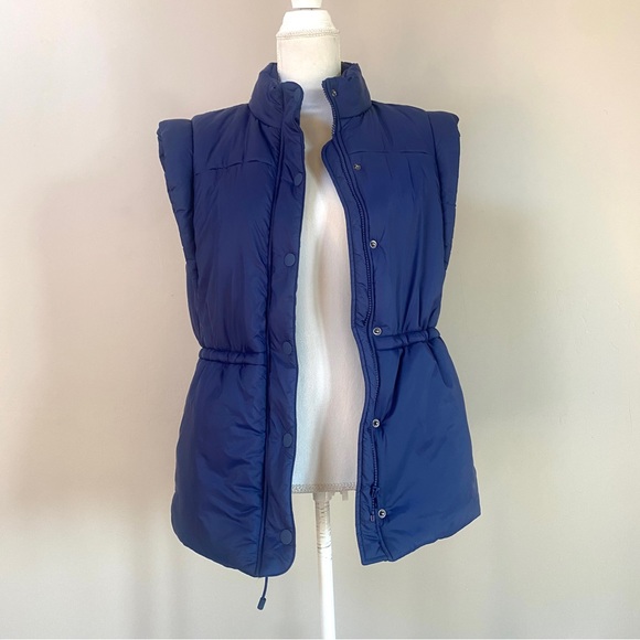 Anthropologie Maeve Navy Blue Snap-Sleeve Puffer Vest size X-Small - Picture 3 of 14